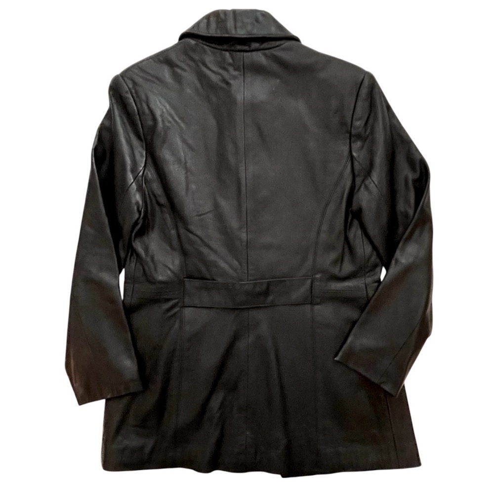 Y2K Black Leather Jacket Womens Petite S Button Front Soft Minimalist - Picture 5 of 5